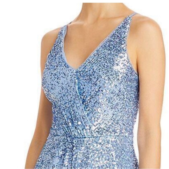 Aqua Women’s Formal Dress Size 8 Blue Allover Sequins Long Wrap Evening Gown NWT - Picture 9 of 13